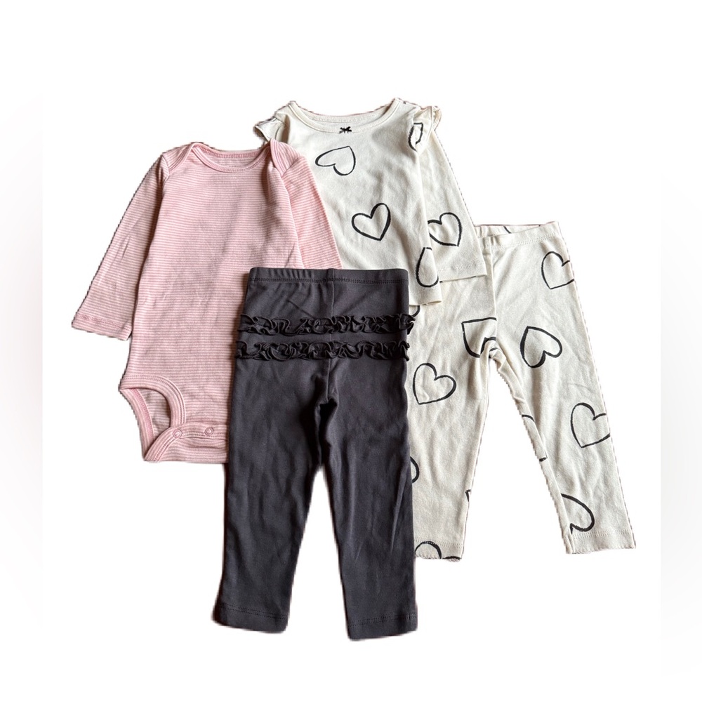 Carter’s Baby Girls 4pc Layette Set Size 12 M Hearts Stripe Ruffle  Pants Top